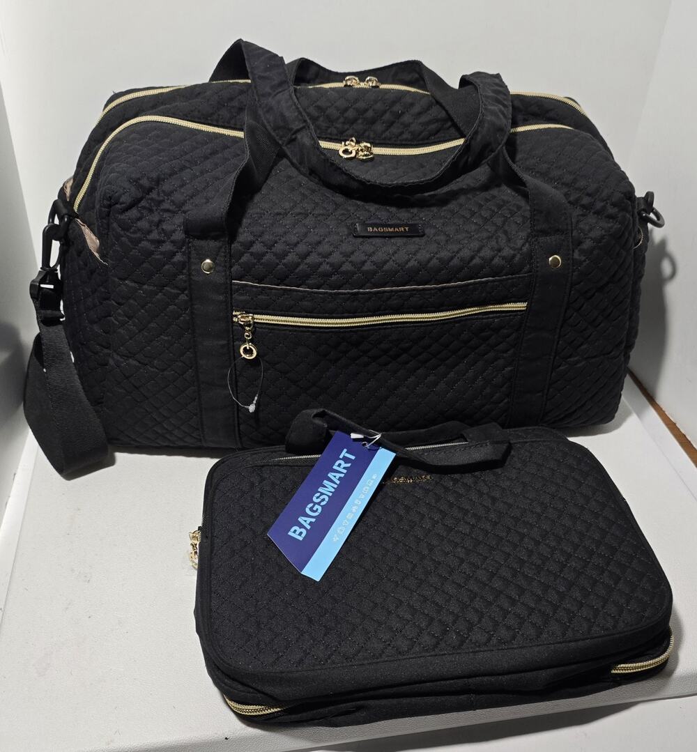 Bagsmart Tote Travel Organizer Laptop Bag with Toiletry Bag Black Zip Closures